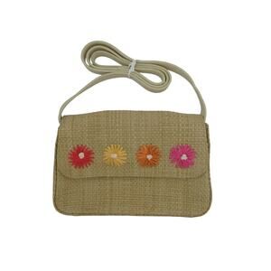 Etienne Aigner Woven Straw Small Purse Handbag Pocketbook with Floral Details